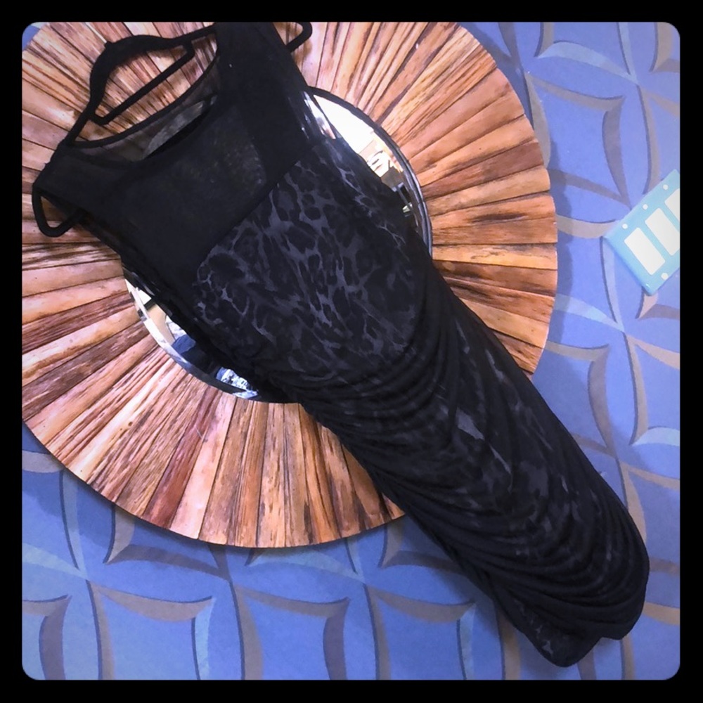 New black dress. Mid thigh. Animal print w black